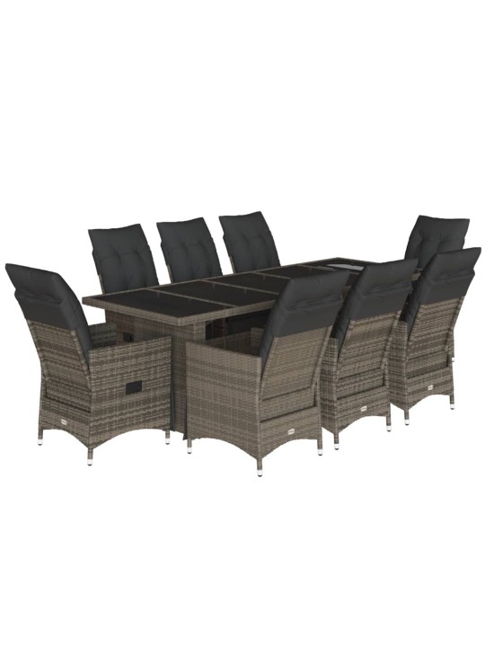 9dílný zahradní bistro set s poduškami šedý polyratan