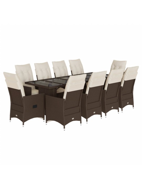 11dílný zahradní bistro set s poduškami hnědý polyratan