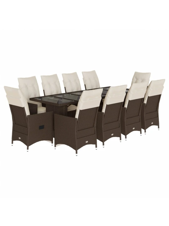 11dílný zahradní bistro set s poduškami hnědý polyratan
