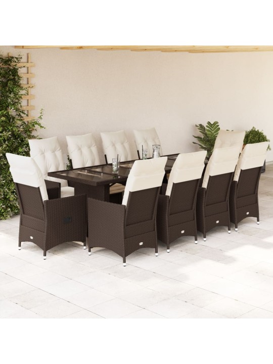 11dílný zahradní bistro set s poduškami hnědý polyratan