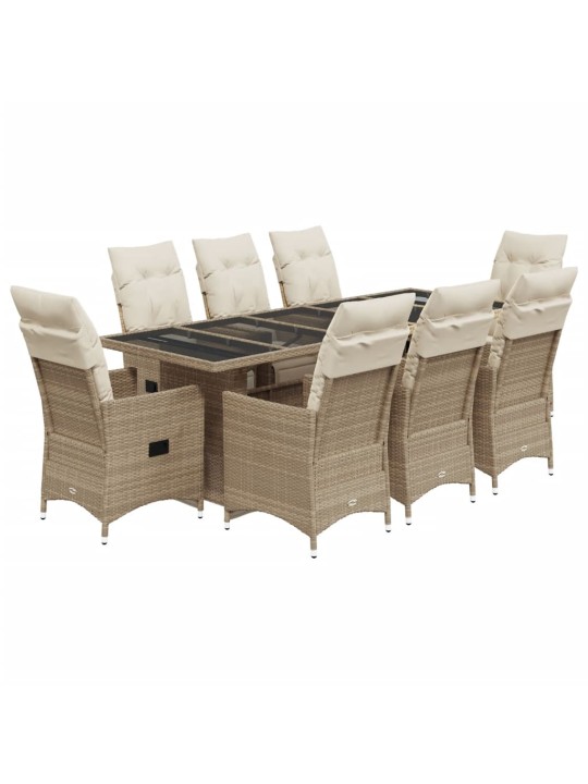 9dílný zahradní bistro set s poduškami béžový polyratan