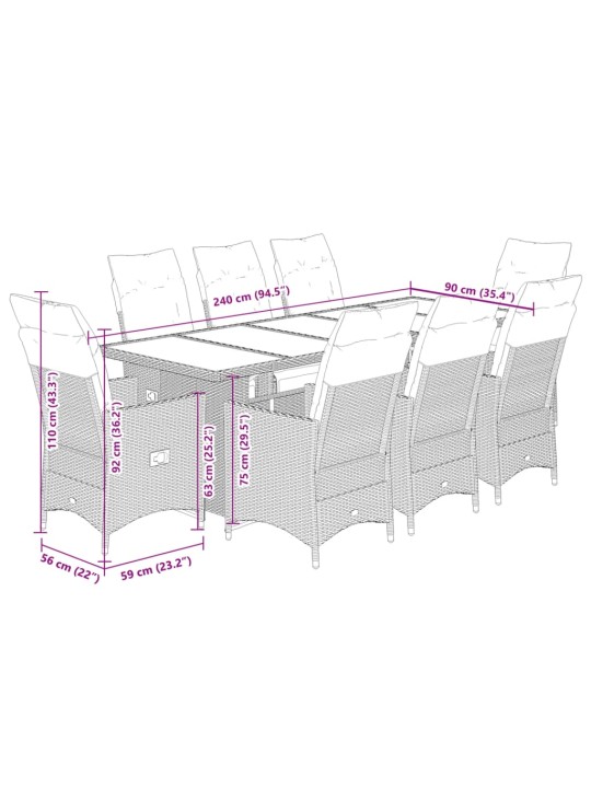 9dílný zahradní bistro set s poduškami béžový polyratan
