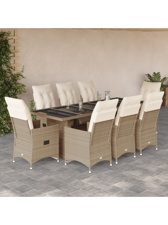 9dílný zahradní bistro set s poduškami béžový polyratan