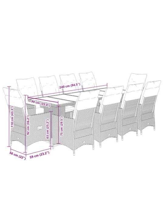 11dílný zahradní bistro set s poduškami béžový polyratan