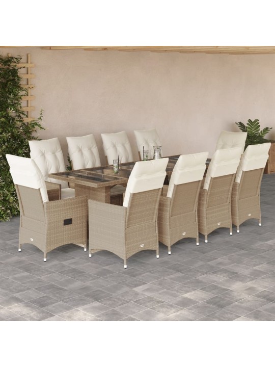 11dílný zahradní bistro set s poduškami béžový polyratan