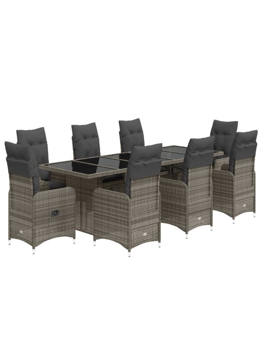 9dílný zahradní bistro set s poduškami šedý polyratan