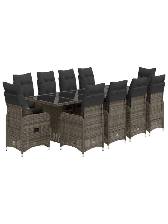 11dílný zahradní bistro set s poduškami šedý polyratan