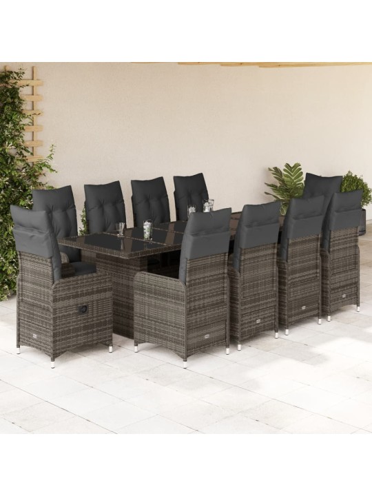 11dílný zahradní bistro set s poduškami šedý polyratan