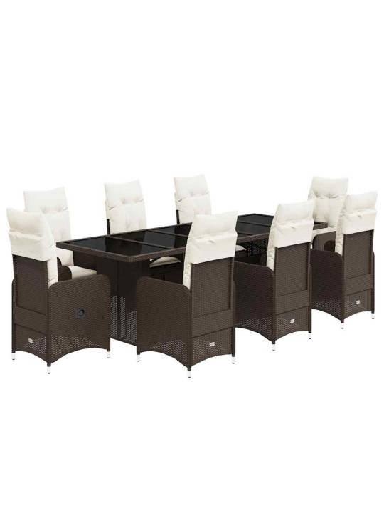 9dílný zahradní bistro set s poduškami hnědý polyratan