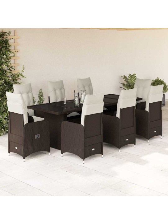 9dílný zahradní bistro set s poduškami hnědý polyratan