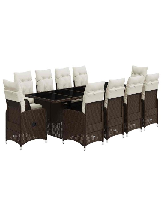 11dílný zahradní bistro set s poduškami hnědý polyratan