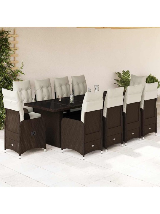 11dílný zahradní bistro set s poduškami hnědý polyratan