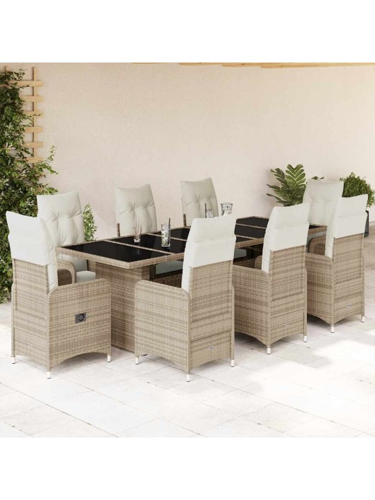 9dílný zahradní bistro set s poduškami béžový polyratan
