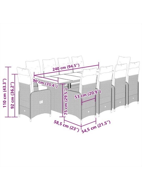 11dílný zahradní bistro set s poduškami béžový polyratan