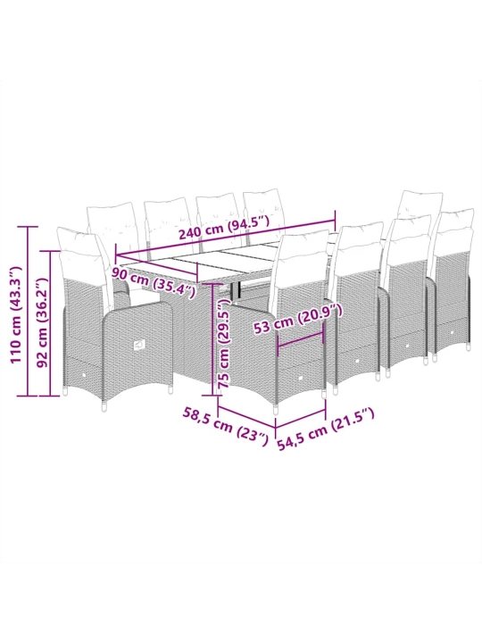 11dílný zahradní bistro set s poduškami béžový polyratan