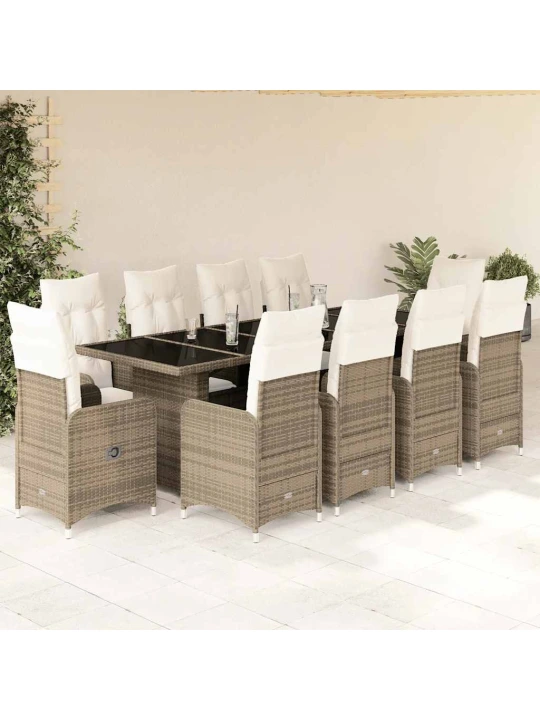 11dílný zahradní bistro set s poduškami béžový polyratan