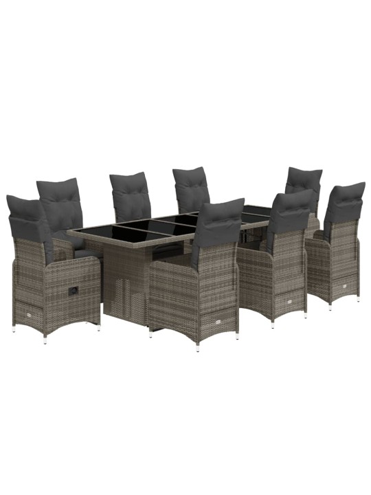 9dílný zahradní bistro set s poduškami šedý polyratan