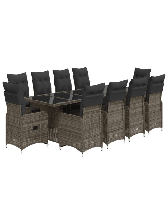 11dílný zahradní bistro set s poduškami šedý polyratan