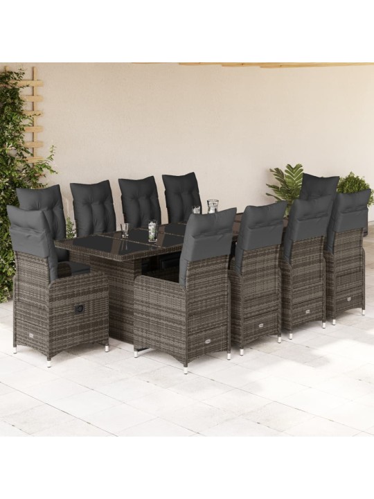 11dílný zahradní bistro set s poduškami šedý polyratan