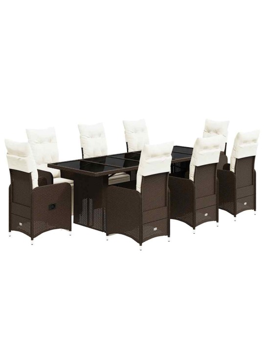 9dílný zahradní bistro set s poduškami hnědý polyratan