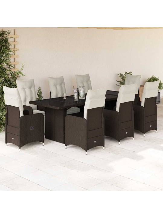 9dílný zahradní bistro set s poduškami hnědý polyratan
