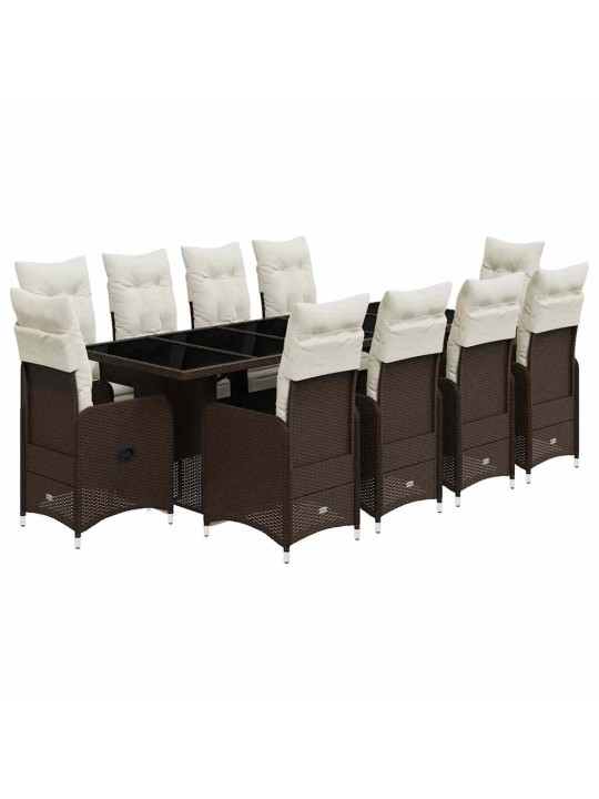 11dílný zahradní bistro set s poduškami hnědý polyratan