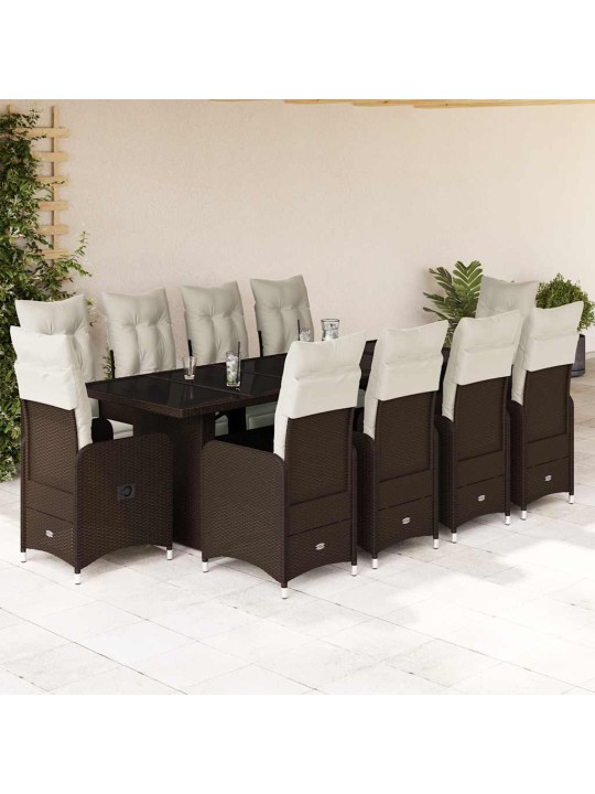 11dílný zahradní bistro set s poduškami hnědý polyratan