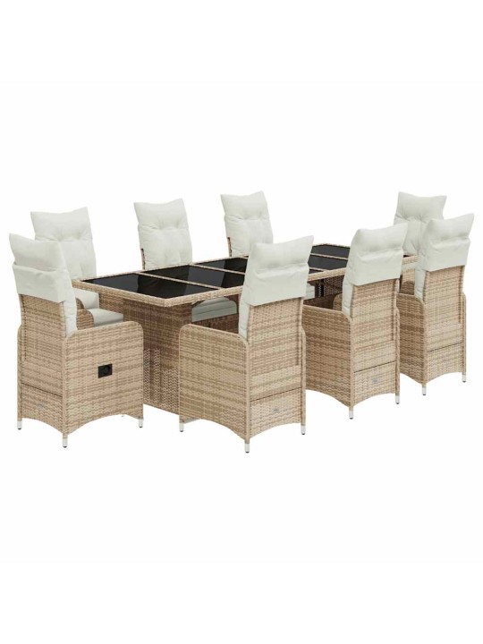 9dílný zahradní bistro set s poduškami béžový polyratan