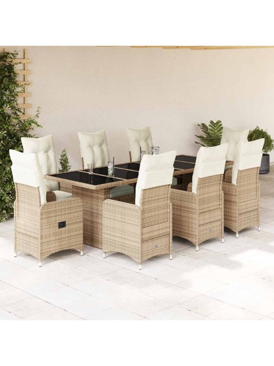 9dílný zahradní bistro set s poduškami béžový polyratan