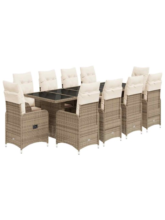 11dílný zahradní bistro set s poduškami béžový polyratan