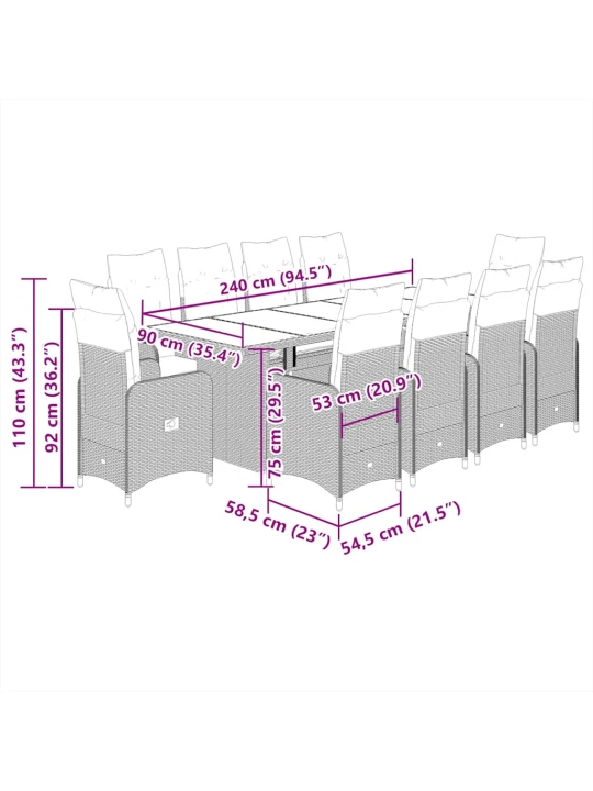 11dílný zahradní bistro set s poduškami béžový polyratan