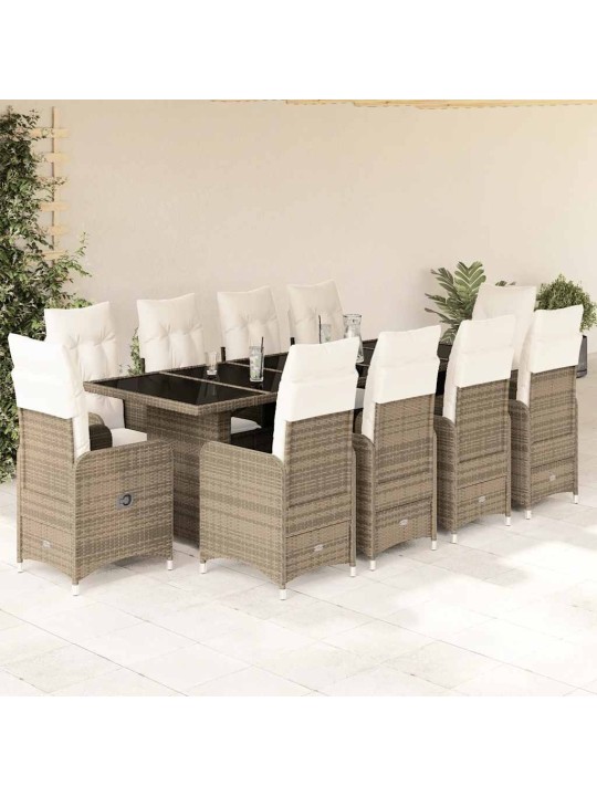 11dílný zahradní bistro set s poduškami béžový polyratan