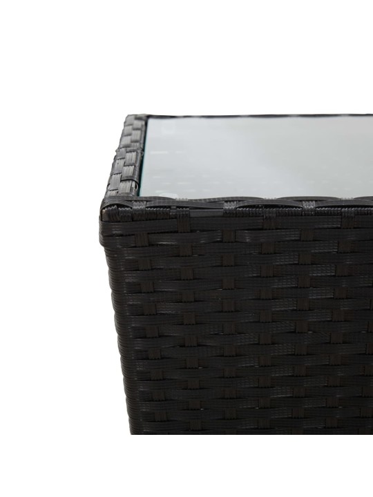 3dílný bistro set s poduškami černý polyratan a sklo