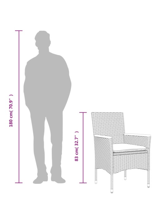 3dílný bistro set s poduškami černý polyratan a sklo
