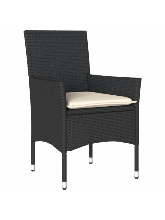 3dílný bistro set s poduškami černý polyratan a sklo