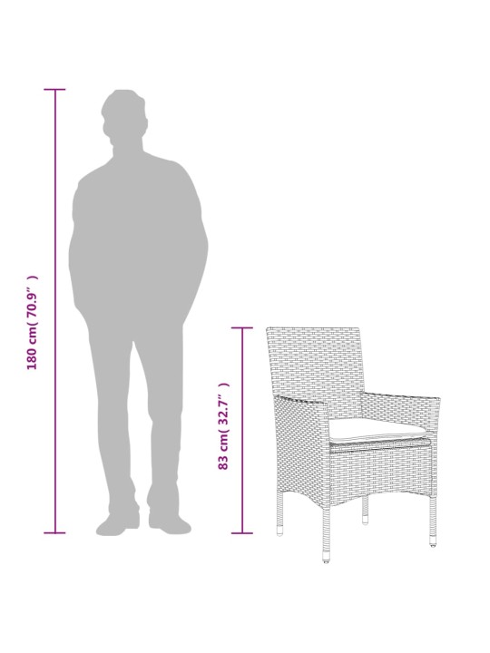 3dílný bistro set s poduškami černý polyratan a sklo