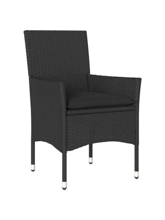 3dílný bistro set s poduškami černý polyratan a sklo