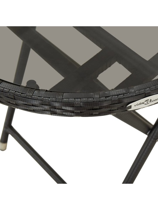 3dílný bistro set s poduškami černý polyratan a sklo