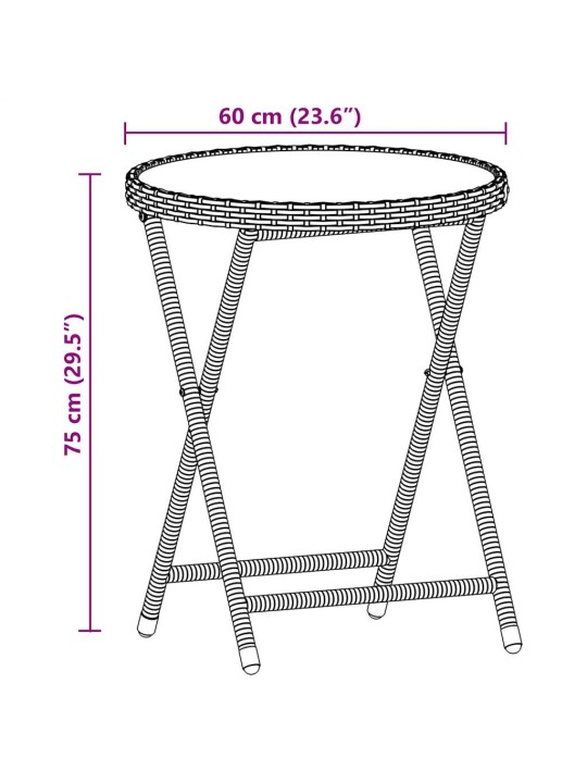 3dílný bistro set s poduškami hnědý polyratan a sklo