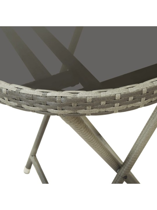 3dílný bistro set s poduškami šedý polyratan a sklo