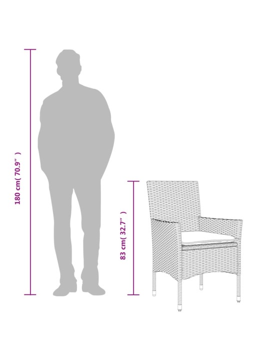 3dílný bistro set s poduškami béžový polyratan a sklo