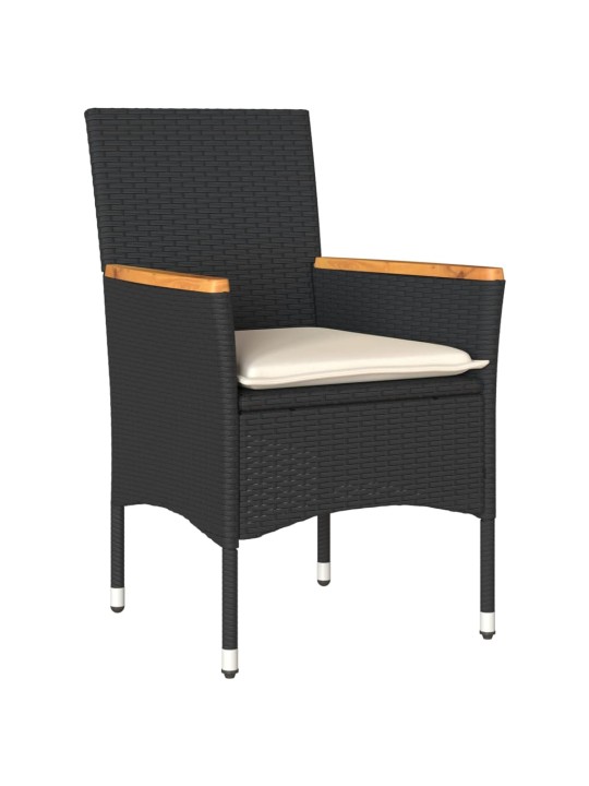3dílný bistro set s poduškami černý polyratan a sklo