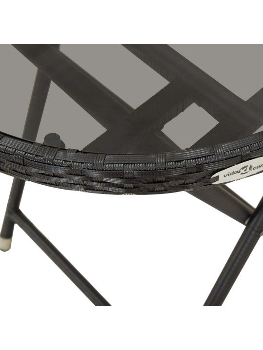 3dílný bistro set s poduškami černý polyratan a sklo