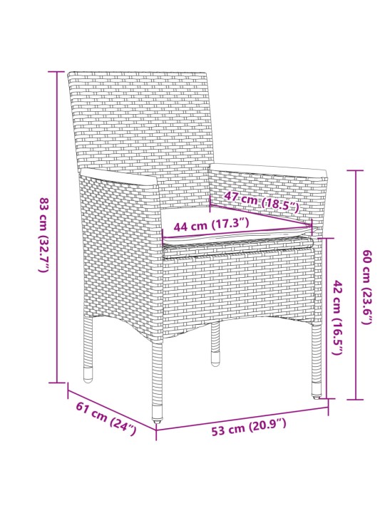 3dílný bistro set s poduškami černý polyratan a sklo