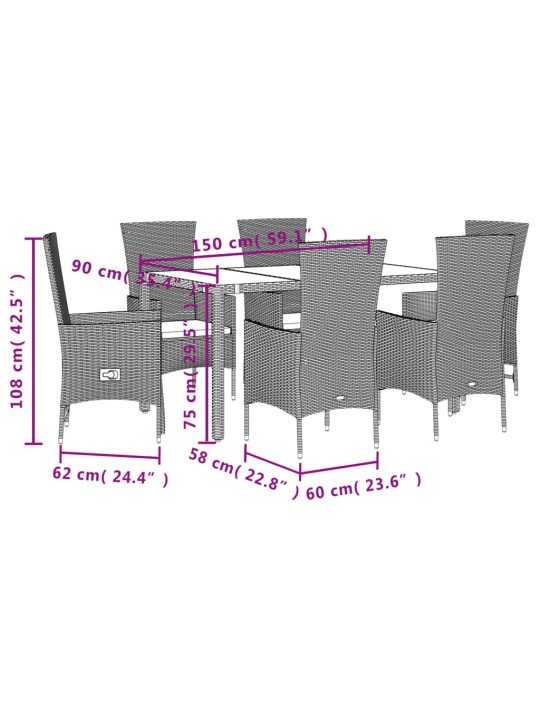 7dílný zahradní jídelní set s poduškami béžový polyratan