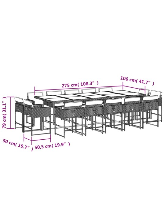 15dílný zahradní jídelní set s poduškami béžový polyratan