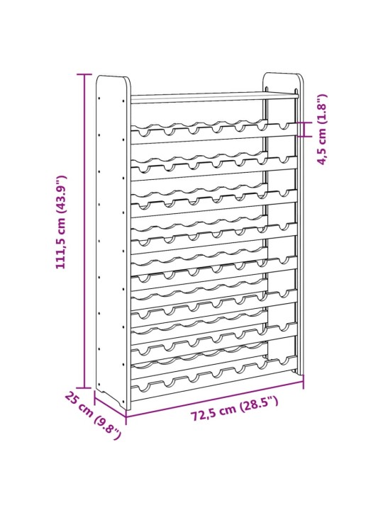 Regál na víno s horní policí 72,5x25x111,5 cm masivní borovice