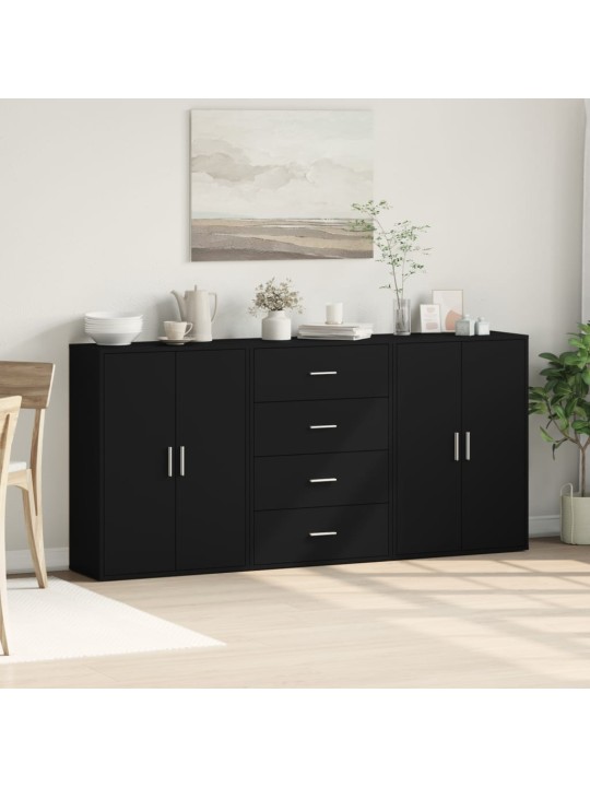 Příborníky 3 ks černé 60 x 31 x 84 cm kompozitní dřevo