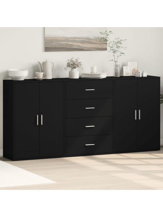 Příborníky 3 ks černé 60 x 31 x 84 cm kompozitní dřevo