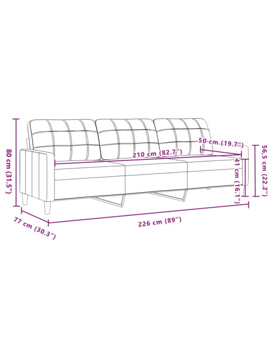 3místná pohovka černá 210 cm textil